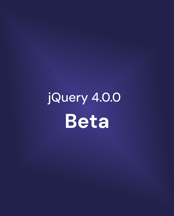Lila bakgrund med texten "jQuery 4.0.0 Beta"