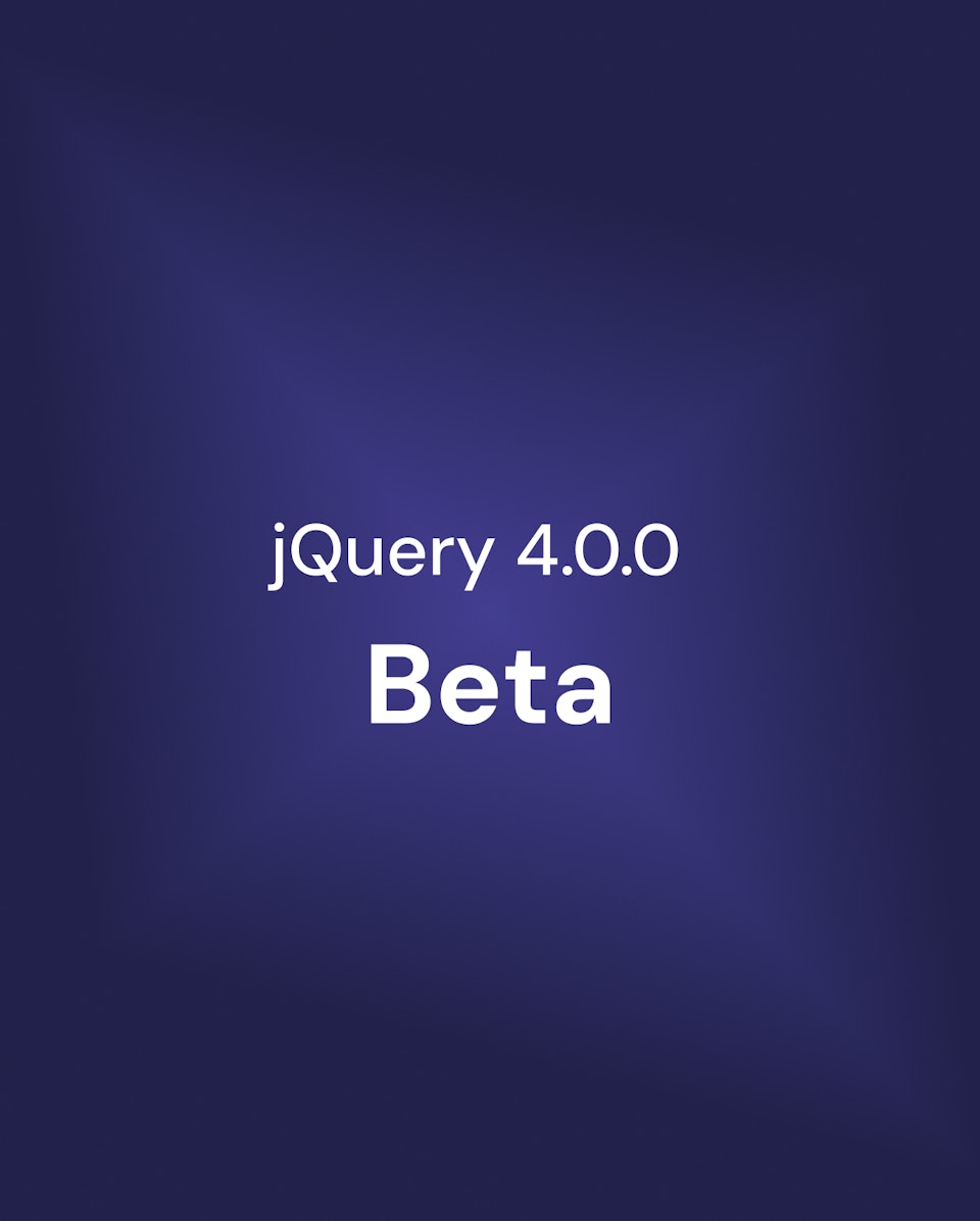 Lila bakgrund med texten "jQuery 4.0.0 Beta"