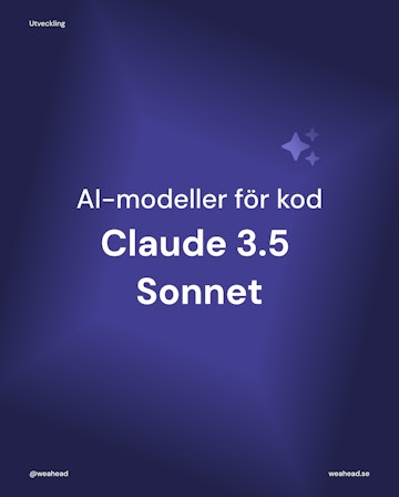 Lila bild med glitter och texten "AI-modeller för kod, Claude 3.5 Sonnet"