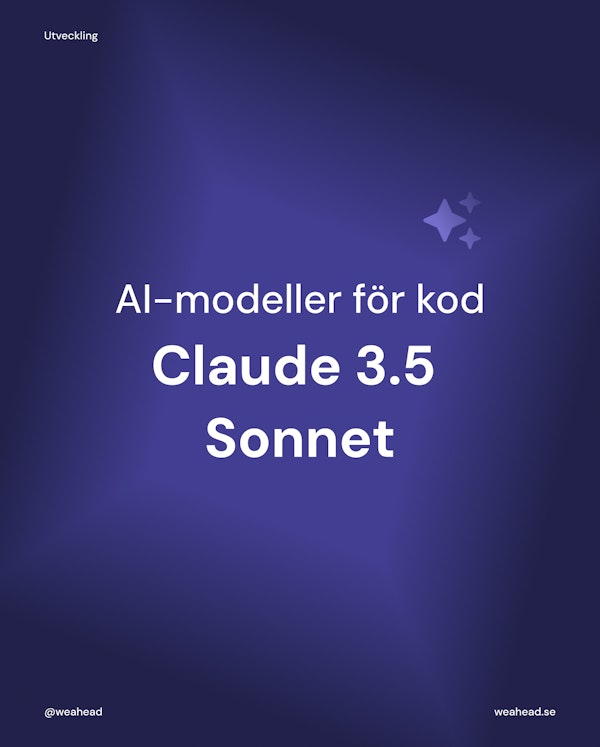 Lila bild med glitter och texten "AI-modeller för kod, Claude 3.5 Sonnet"