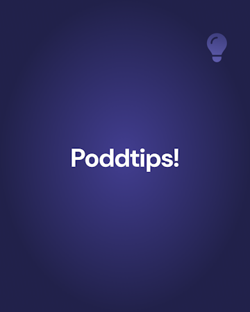 Blå bakgrund med vid text som läser Poddtips