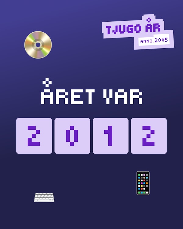 Bild som visar året 2012. Ikoner cd-skiva, tangentbord, telefon