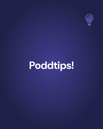 Blå bakgrund med vid text som läser Poddtips