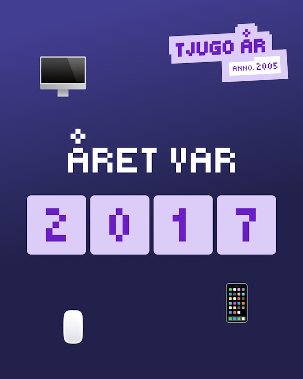 Bild som visar året 2017. Ikoner monitor, tangentbord, telefon