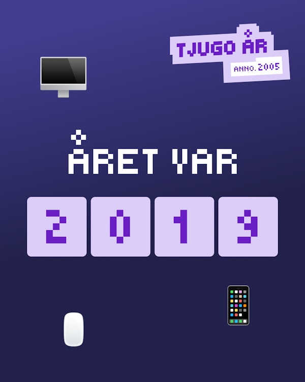 Bild som visar året 2019. Ikoner monitor, tangentbord, telefon