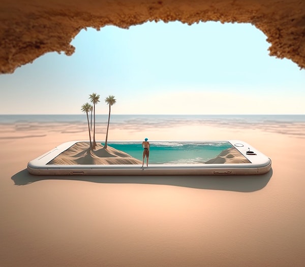 Móvil con una playa dentro