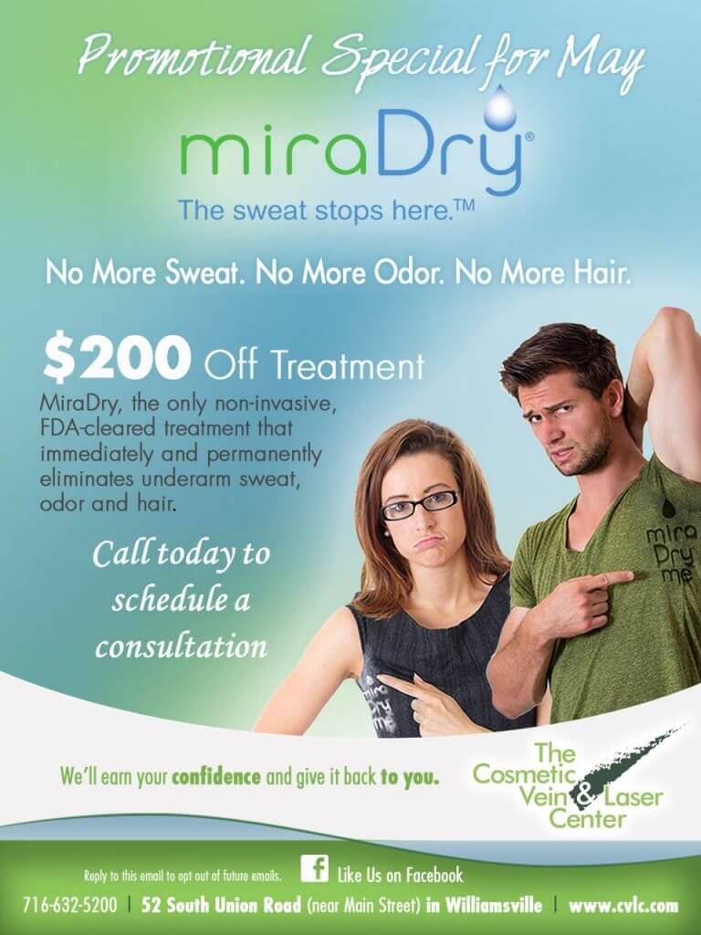 Special for May 200 off miraDry Treatment SWEAT AND ODOR FREE