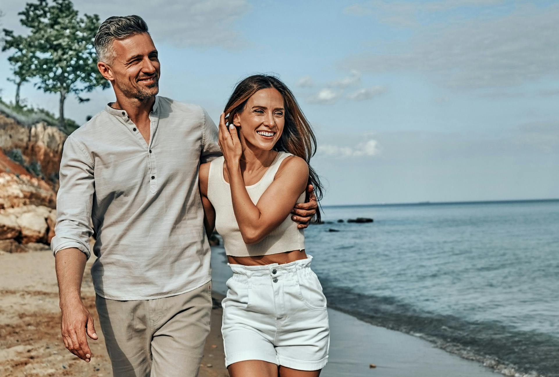 Couple walking on a beach