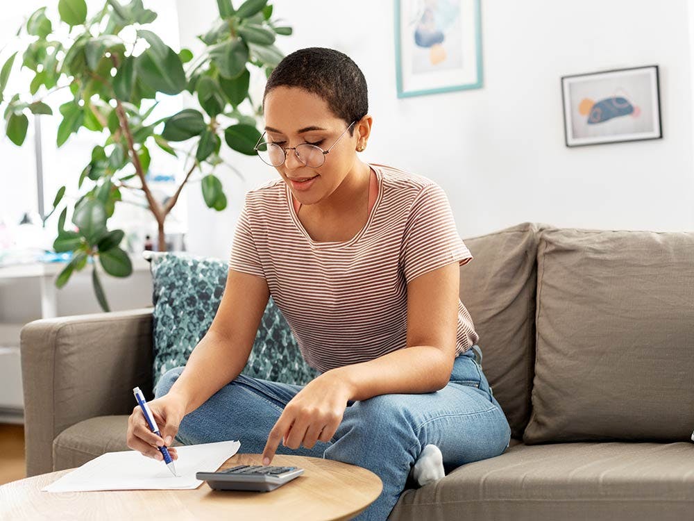 Woman looking at her finances