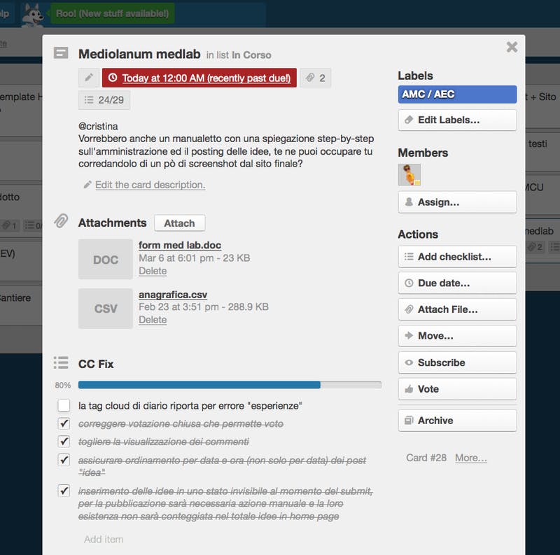 elementi base di una card Trello