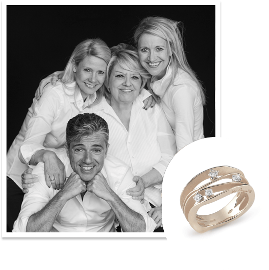 A photo of Cammilli's family today, next to one of their famous ring.