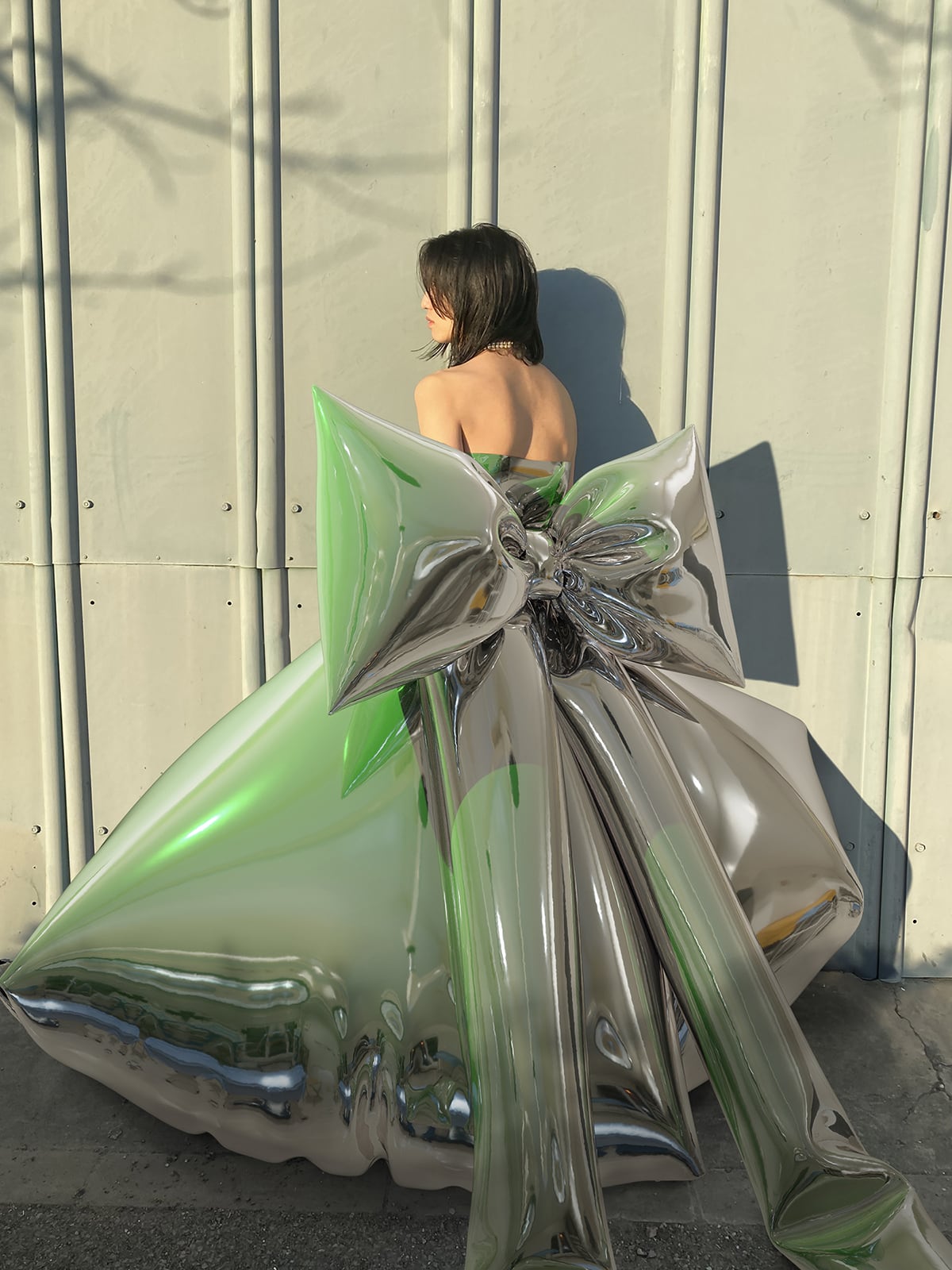 Contactless & cyber BALA dress crafted using Tribute Brand Premium Fitting Service™. Tribute Brand models wearing digital fashion since 2020. Futuristic fashion examples of 3D fashion design created in CLO 3D available to dress as photo fitting and AR skins.