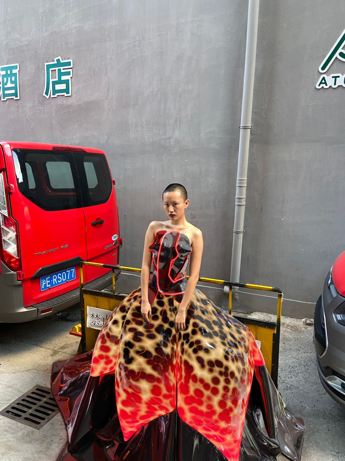 Dika Liu wearing contactless & cyber BICA crafted using Tribute Brand Premium Fitting Service™. Futuristic fashion examples of 3D fashion design created in CLO 3D available to dress as photo fitting and AR skins