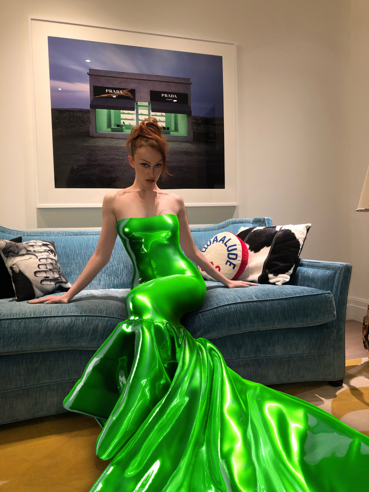 Miss Madeline wearing contactless & cyber SIREK crafted using Tribute Brand Premium Fitting Service™.  Futuristic fashion examples of 3D fashion design created in CLO 3D available to dress as photo fitting and AR skins