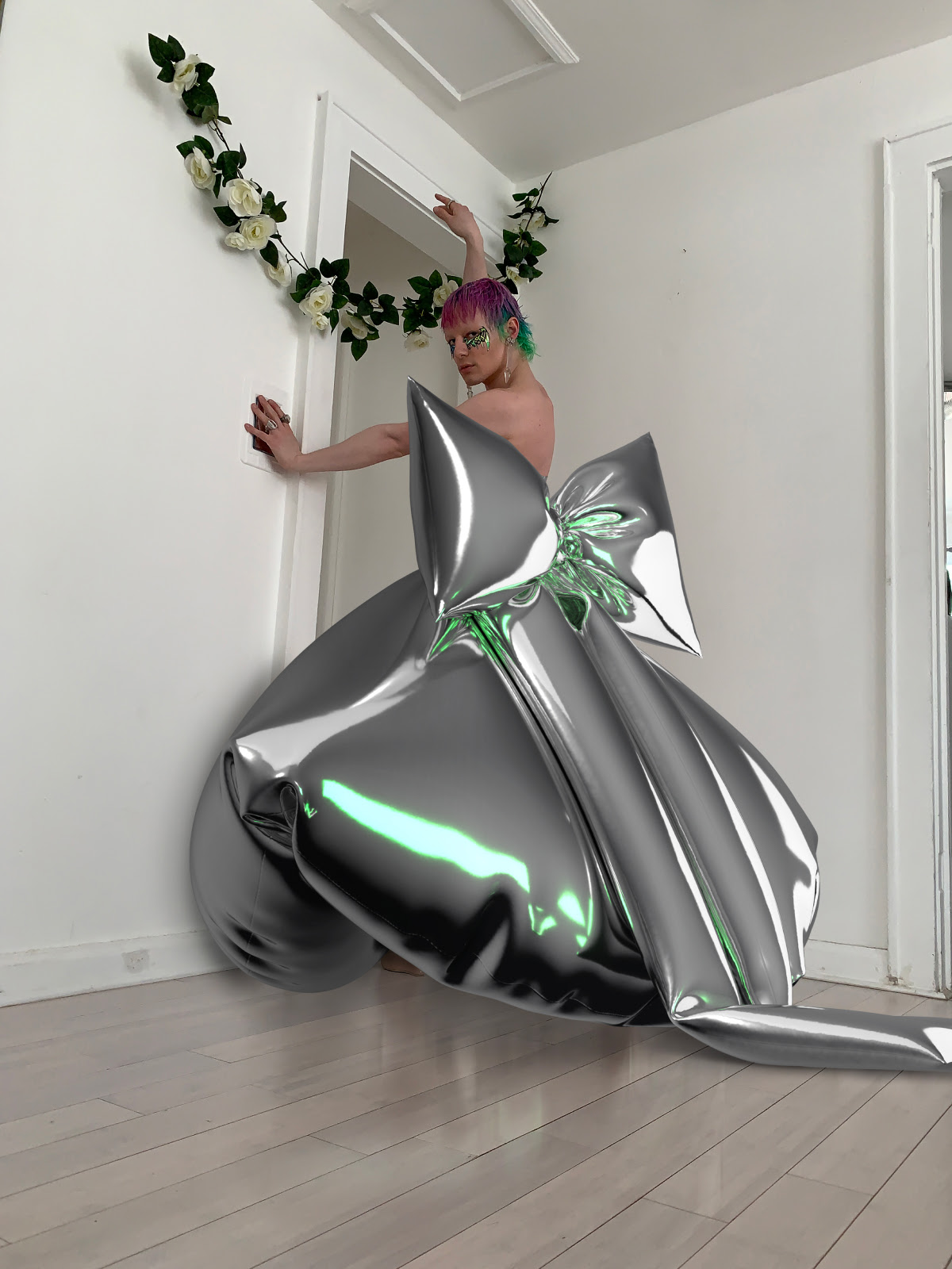 Futuristic fashion examples of 3D fashion design created in CLO 3D available to dress as photo fitting and AR skins