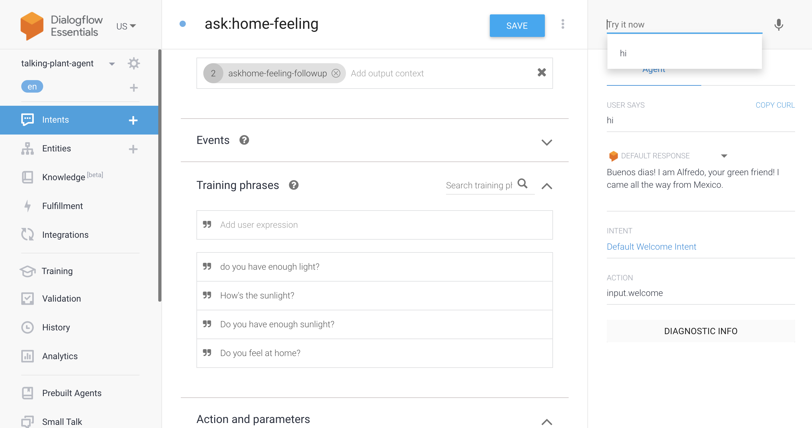 Dialogflow Console