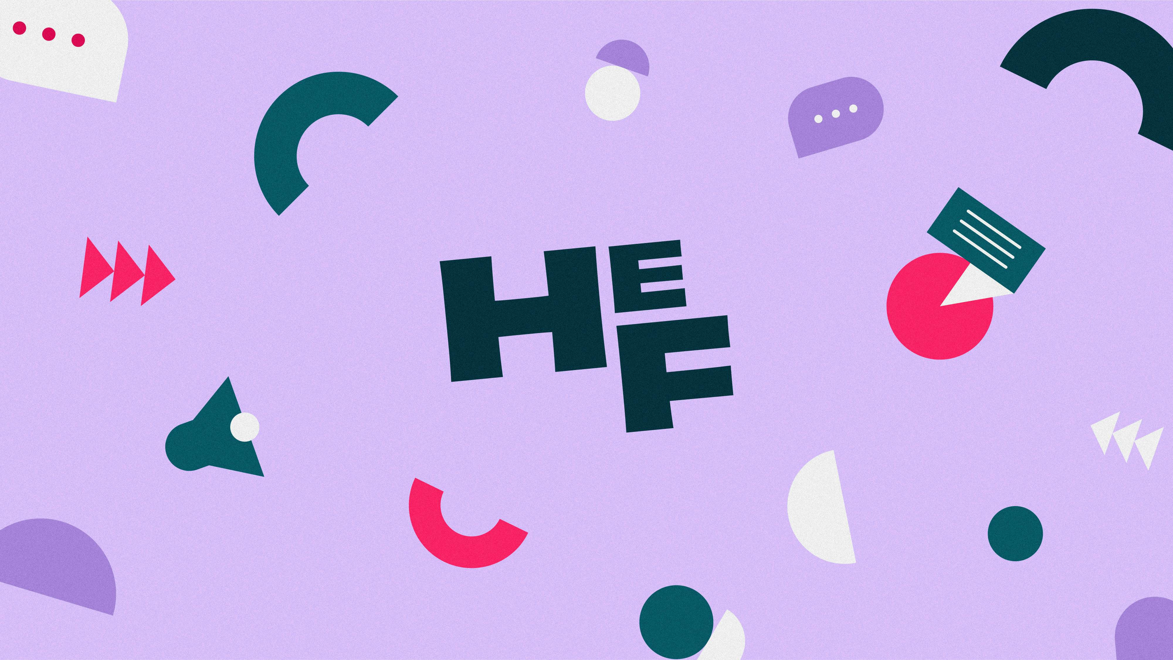 HEF Marketing logo with brand assets spread around in a circle