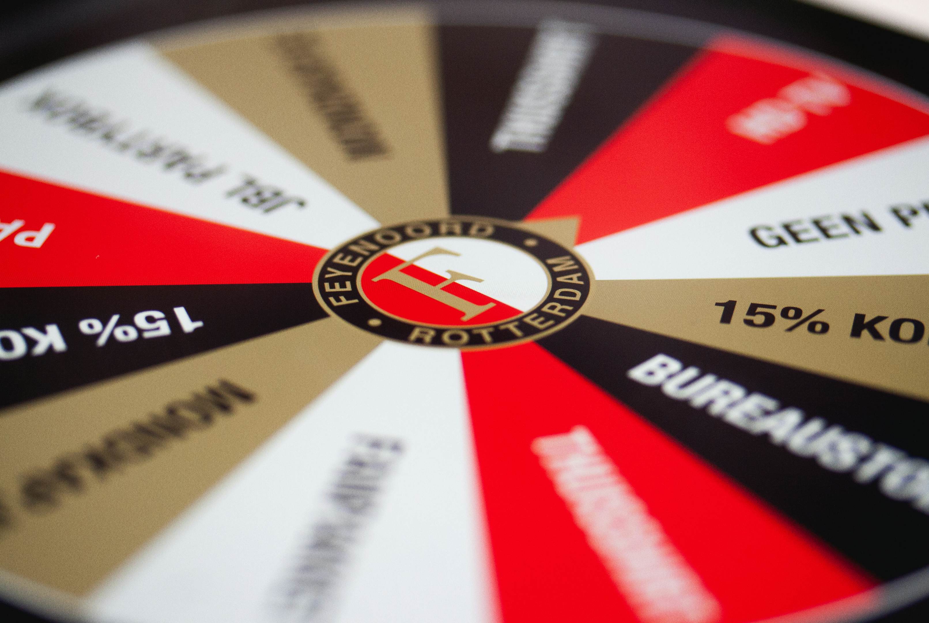 Close up of the digital wheel of fortune in the style of Feyenoord