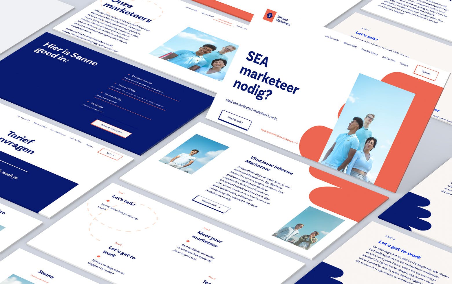 Mockups of the different pages made for Inhouse Marketeers website.