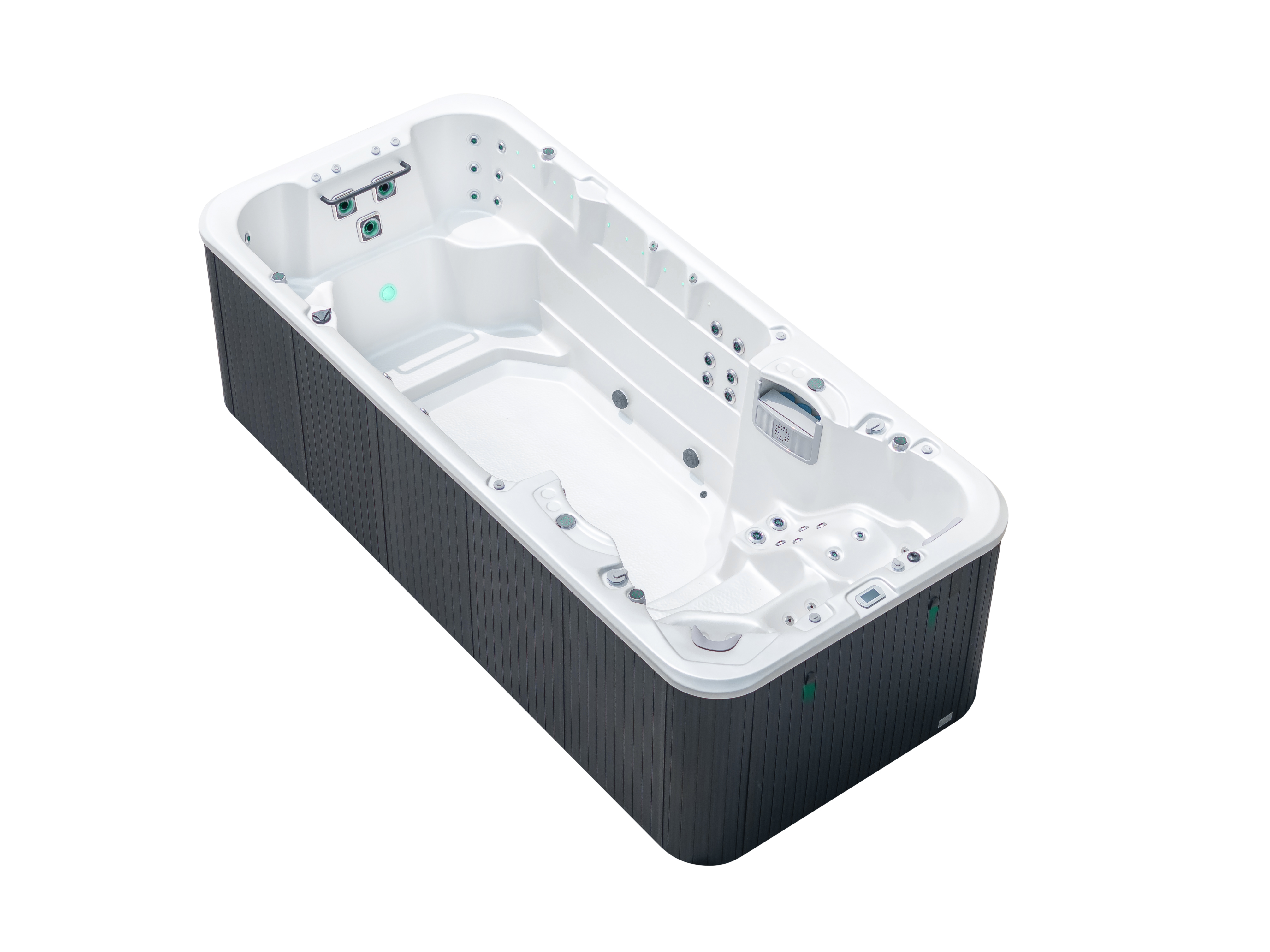 Angled view of the Vortex Aquapace swim spa