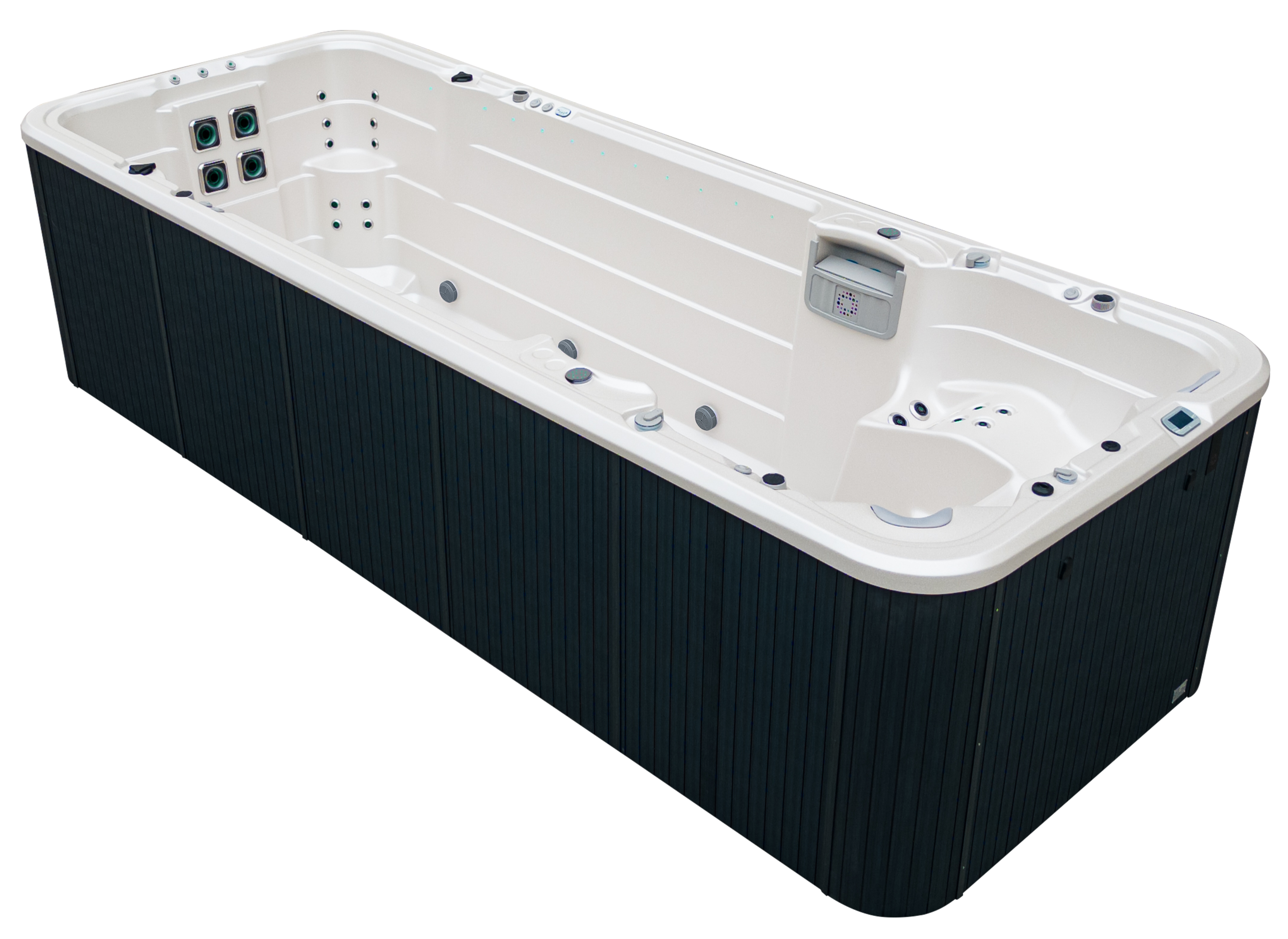 Angled view of the Aqualap swim spa