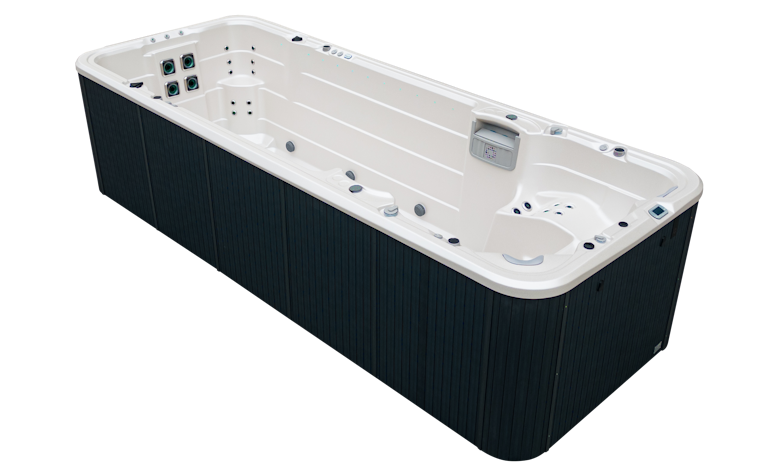 Angled view of the Aqualap swim spa