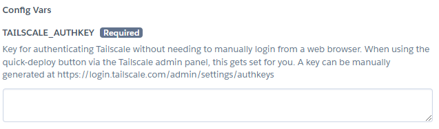 A screenshot of setting the Tailscale auth key in Heroku's console