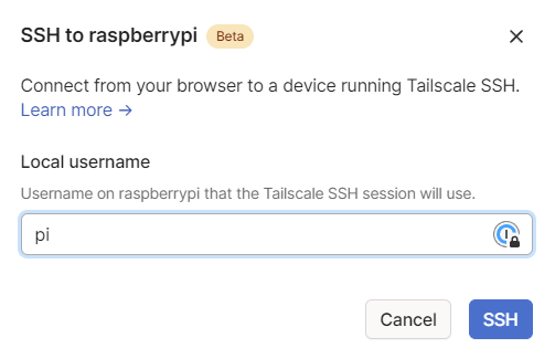 Tailscale SSH session username