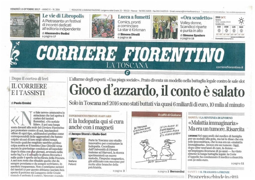 Ritaglio di giornale del Corriere Fiorentino sul Gioco d'Azzardo