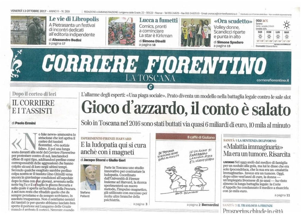 Ritaglio di giornale del Corriere Fiorentino sul Gioco d'Azzardo