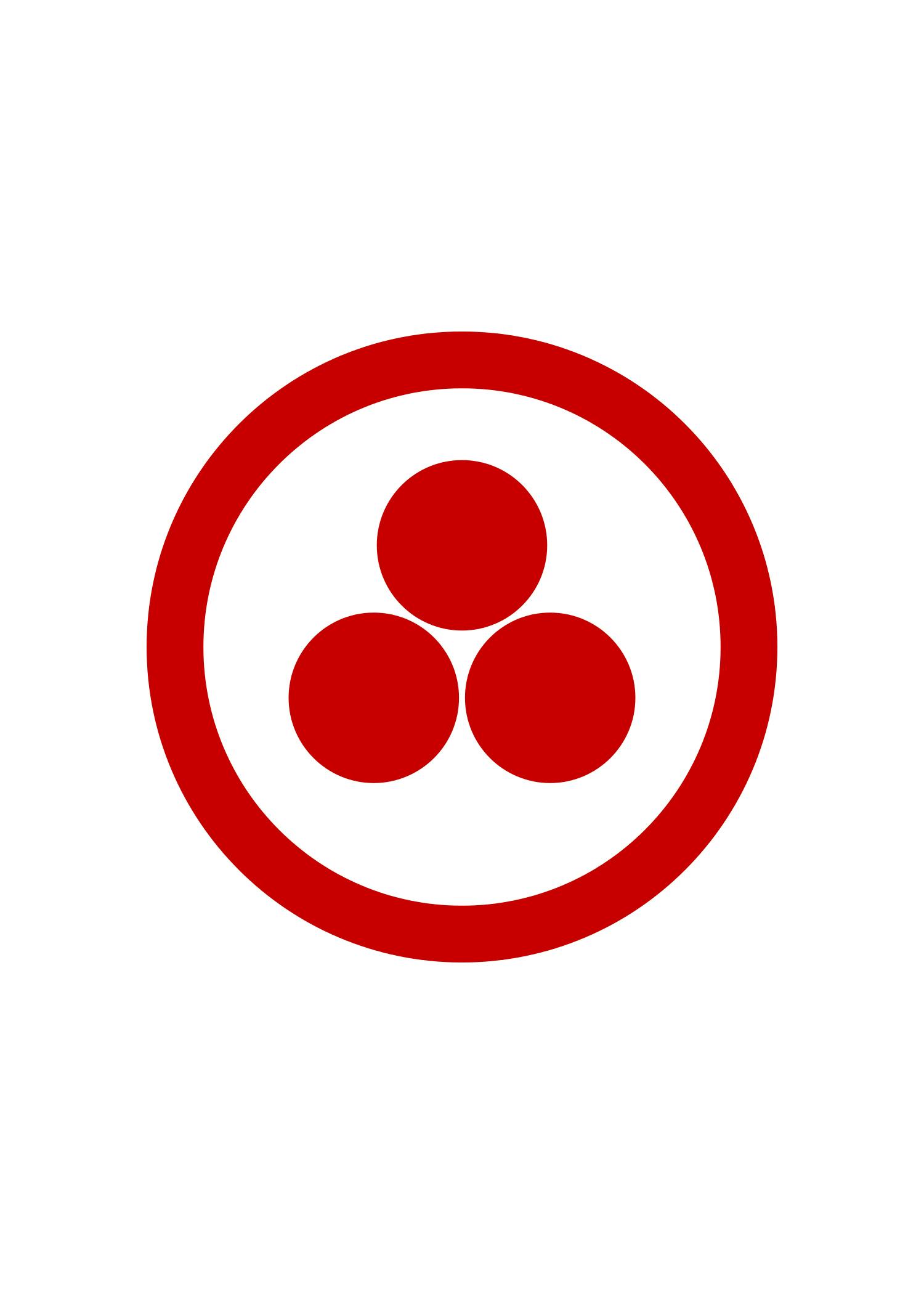 Symbol of the Banner of Peace designed by Nikolai Konstantinovič Rerich: three red spheres surrounded by a circle of the same color on a white background.