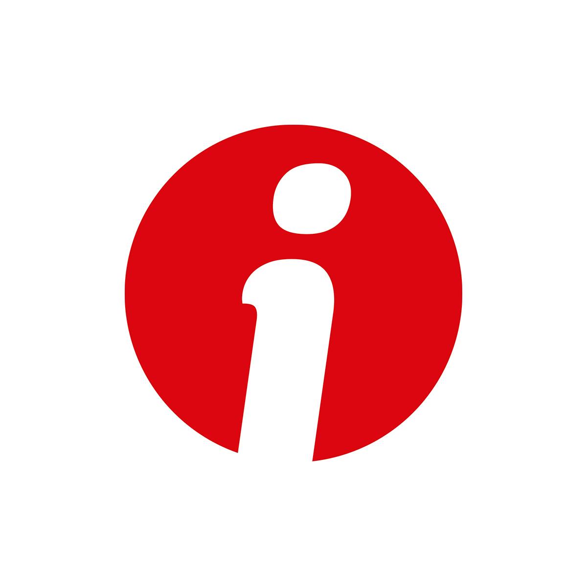 Logo della rivista "Informatore Coop" su sfondo bianco: una circonferenza piena rossa all'interno della quale si inserisce una "i" bianca.