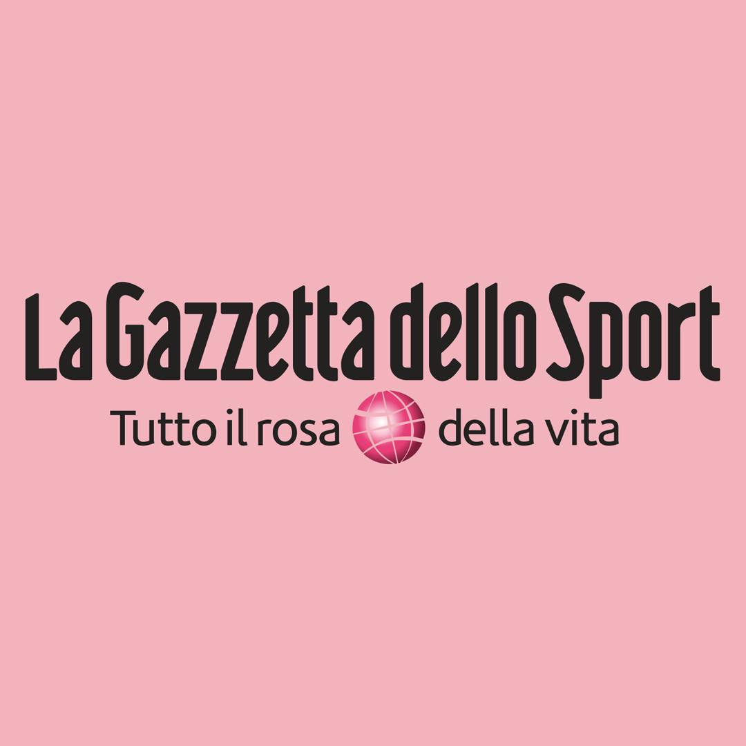Logo de "La Gazzetta dello Sport" su sfondo rosa.