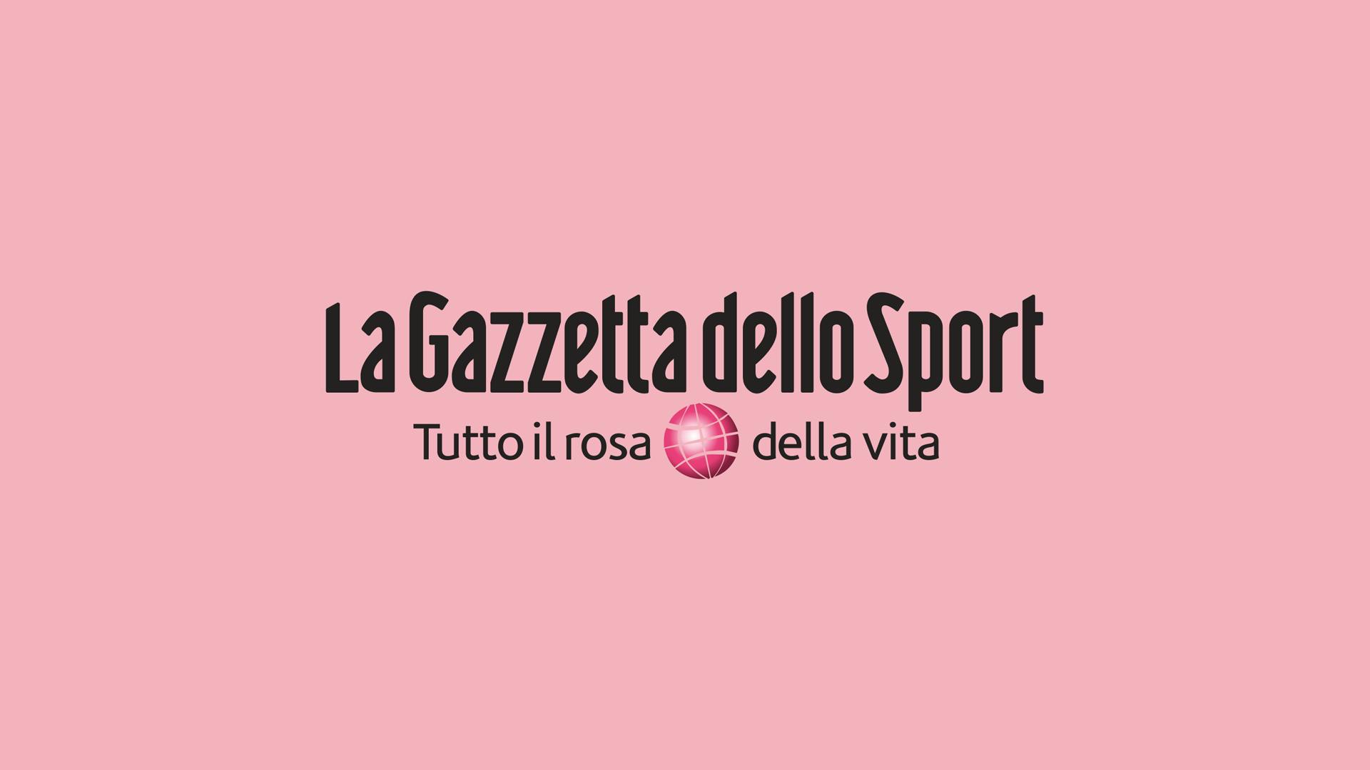 Logo de "La Gazzetta dello Sport" su sfondo rosa.