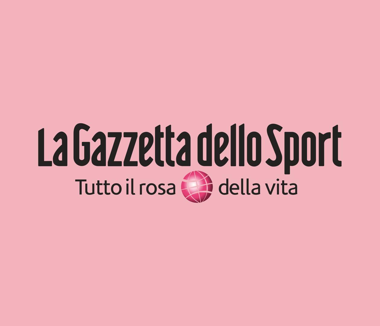 Logo de "La Gazzetta dello Sport" su sfondo rosa.