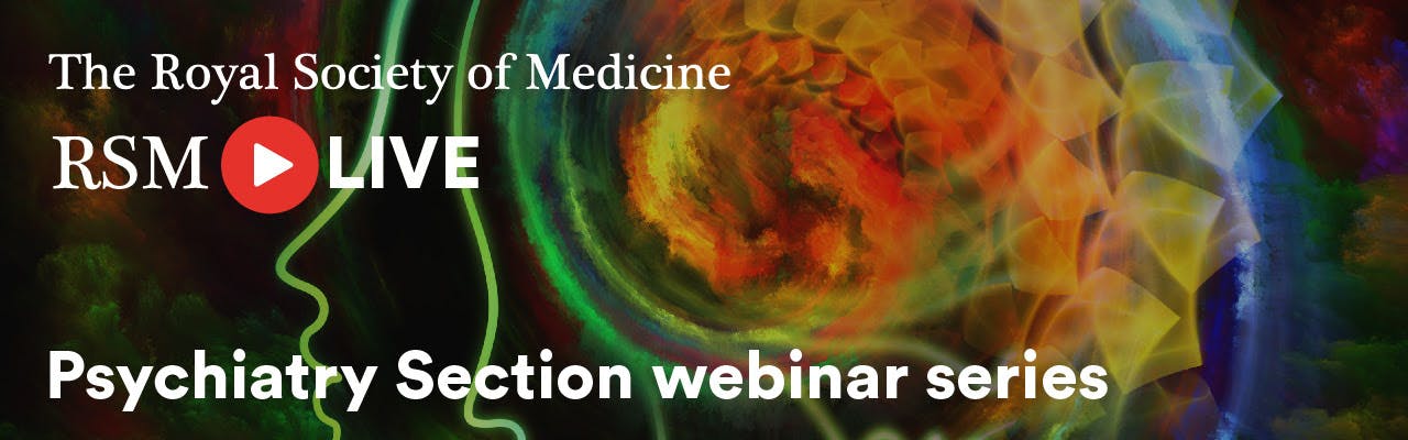 Promotional image of the webinar series on psychiatry organized by the Royal Society of Medicine.