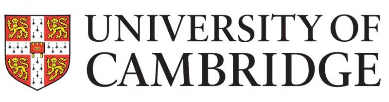 Logo of the University of Cambridge, portraying a red shield with a white cross in its center and four golden lions.