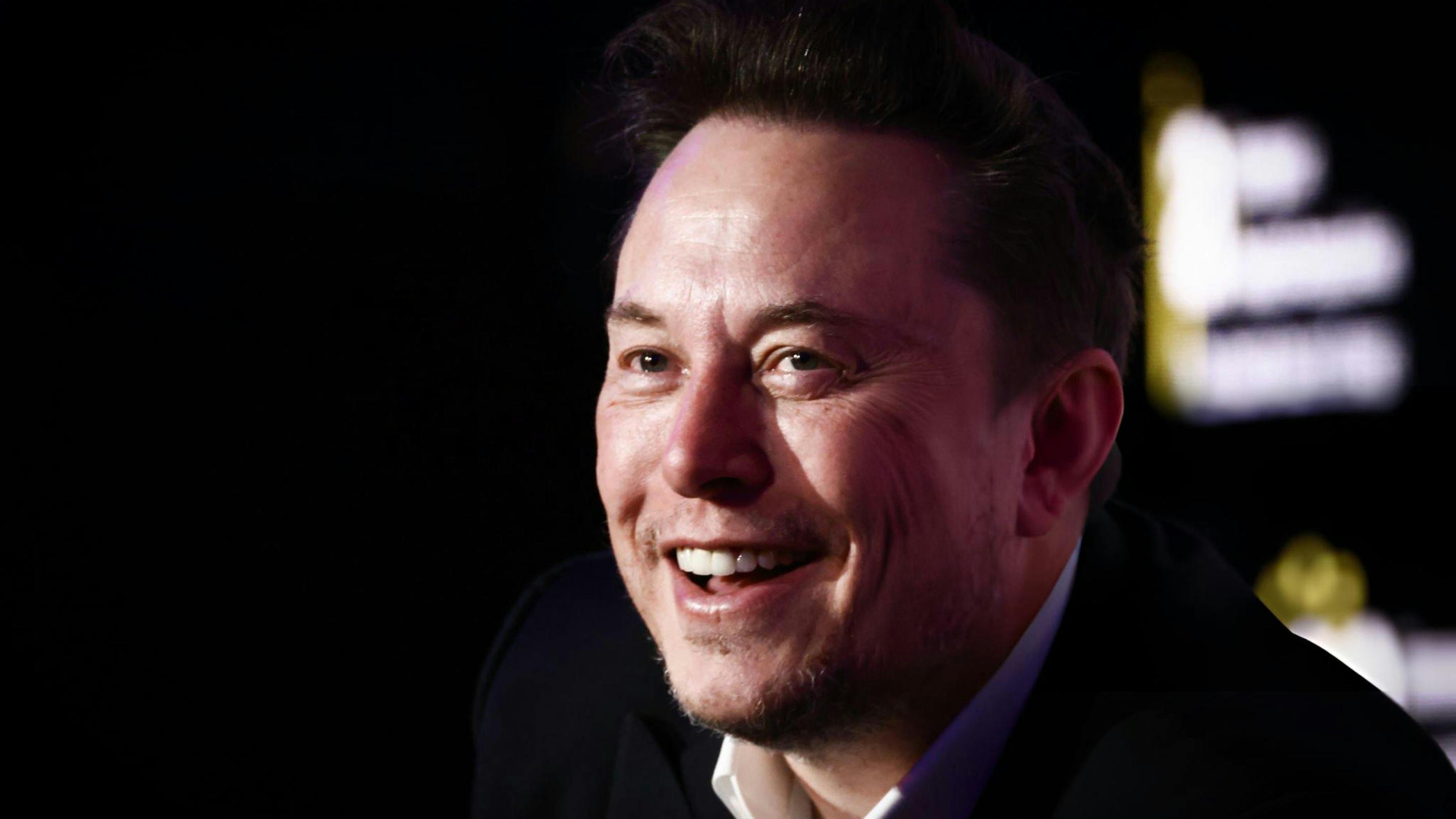 Picture of Elon Musk standing slightly sideways while smiling.
