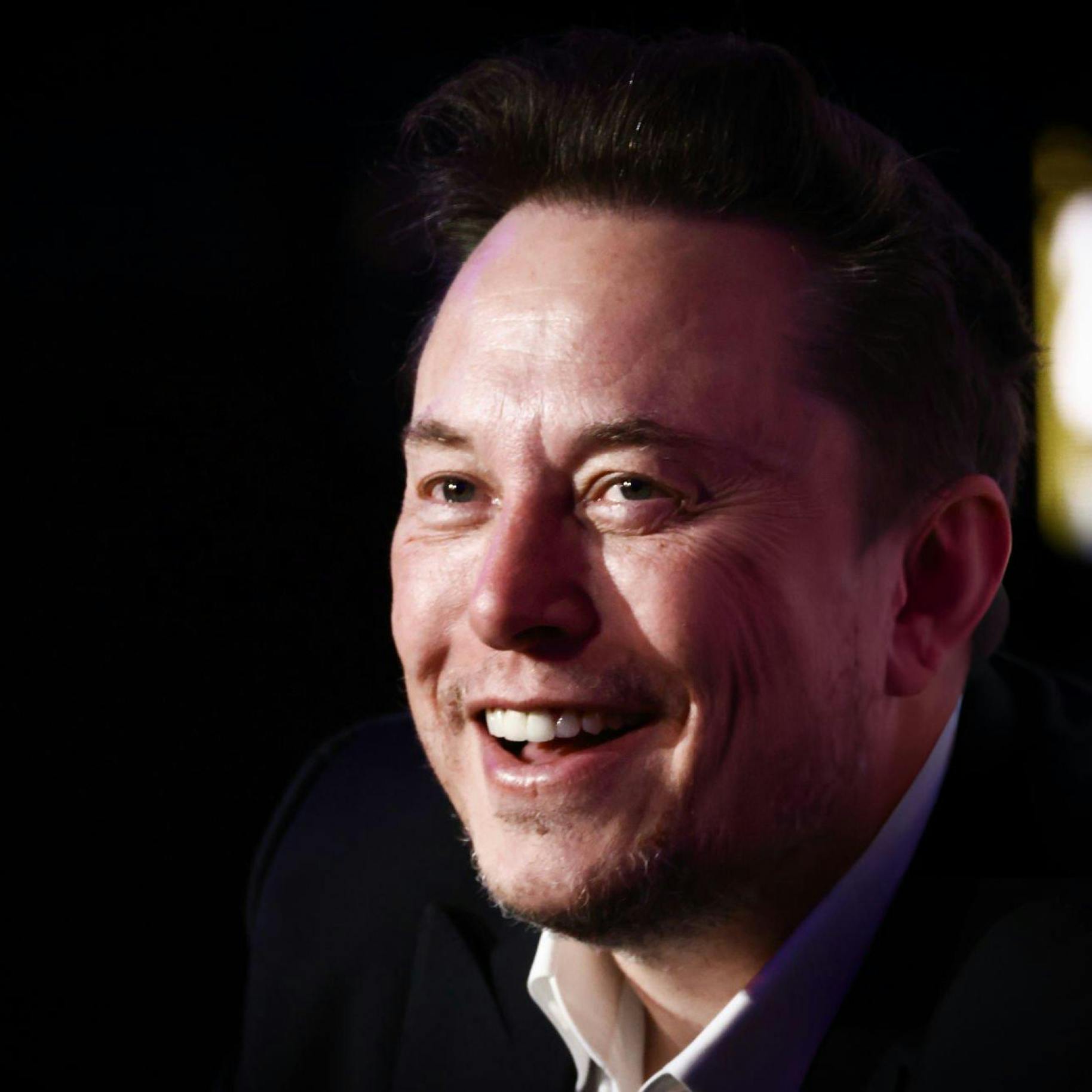 Fotografia di Elon Musk leggermente di profilo mentre sorride.