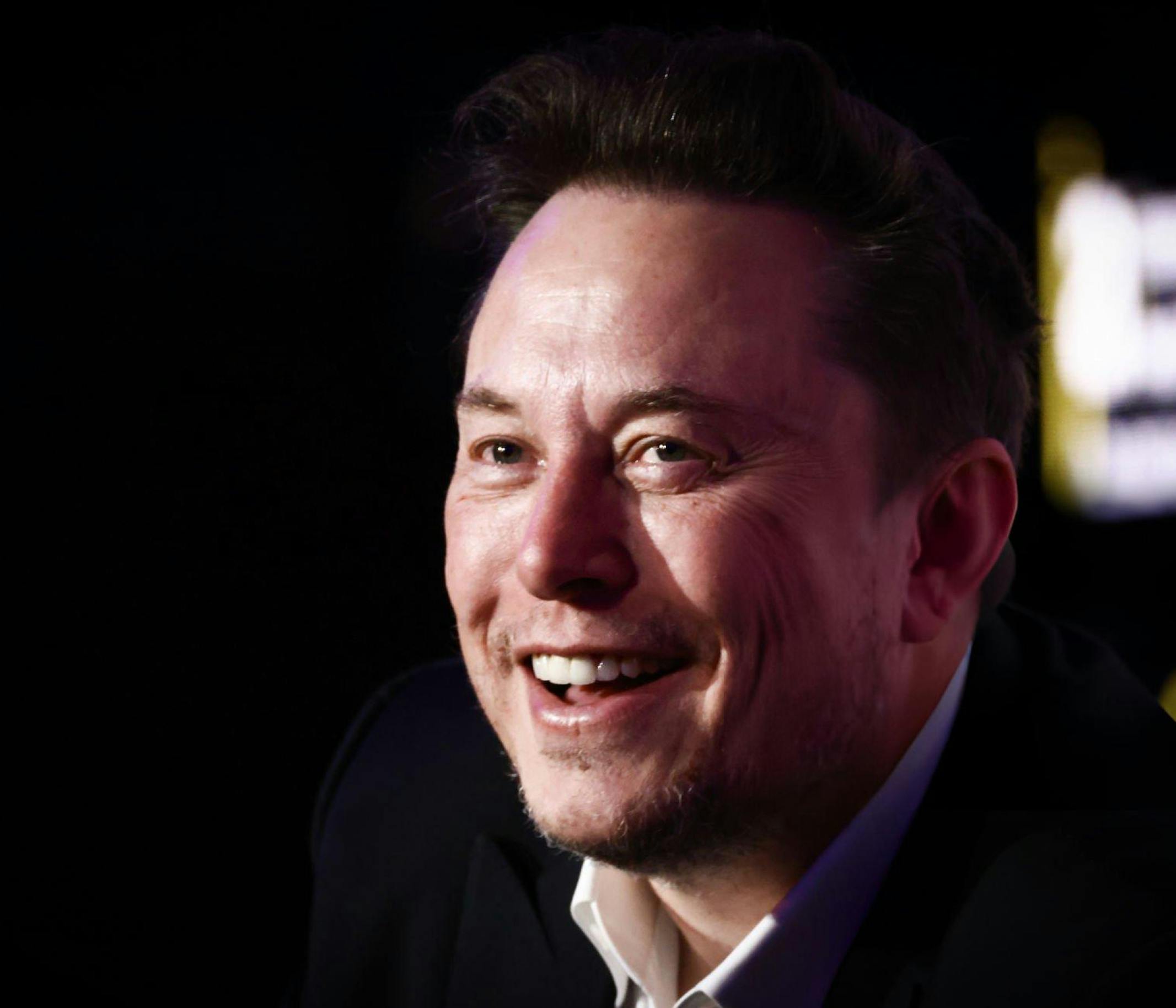 Picture of Elon Musk standing slightly sideways while smiling.