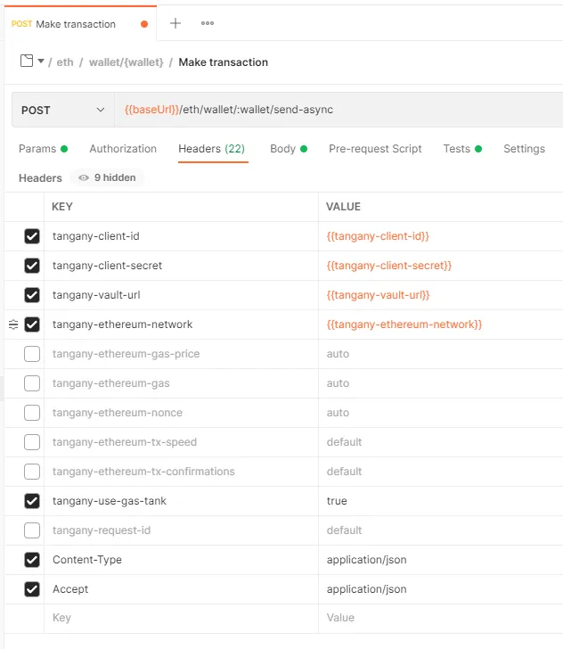 tangany_use_gas_tank setting in Postman