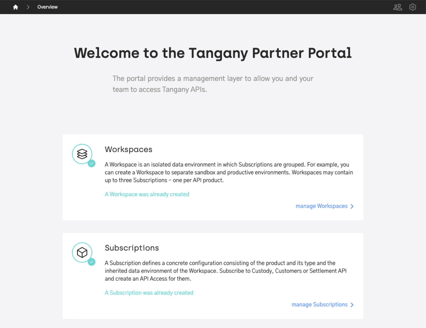 Image of Tangany portal dashboard