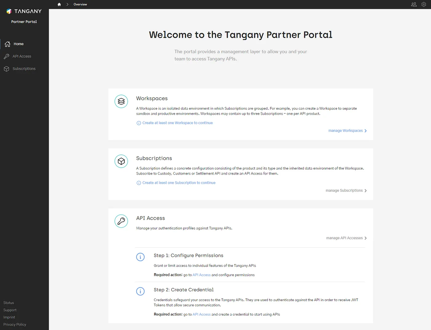 Picture of the UI of the Tangany Partner Portal