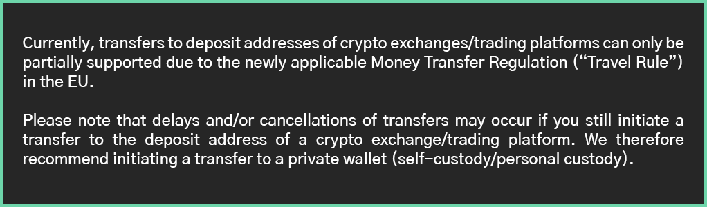 Travel Rule Disclaimer for Withdrawal requests