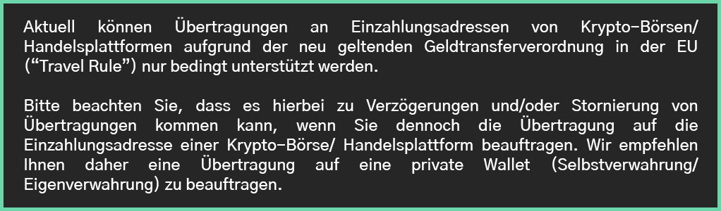 Hinweistext zur Travel Rule