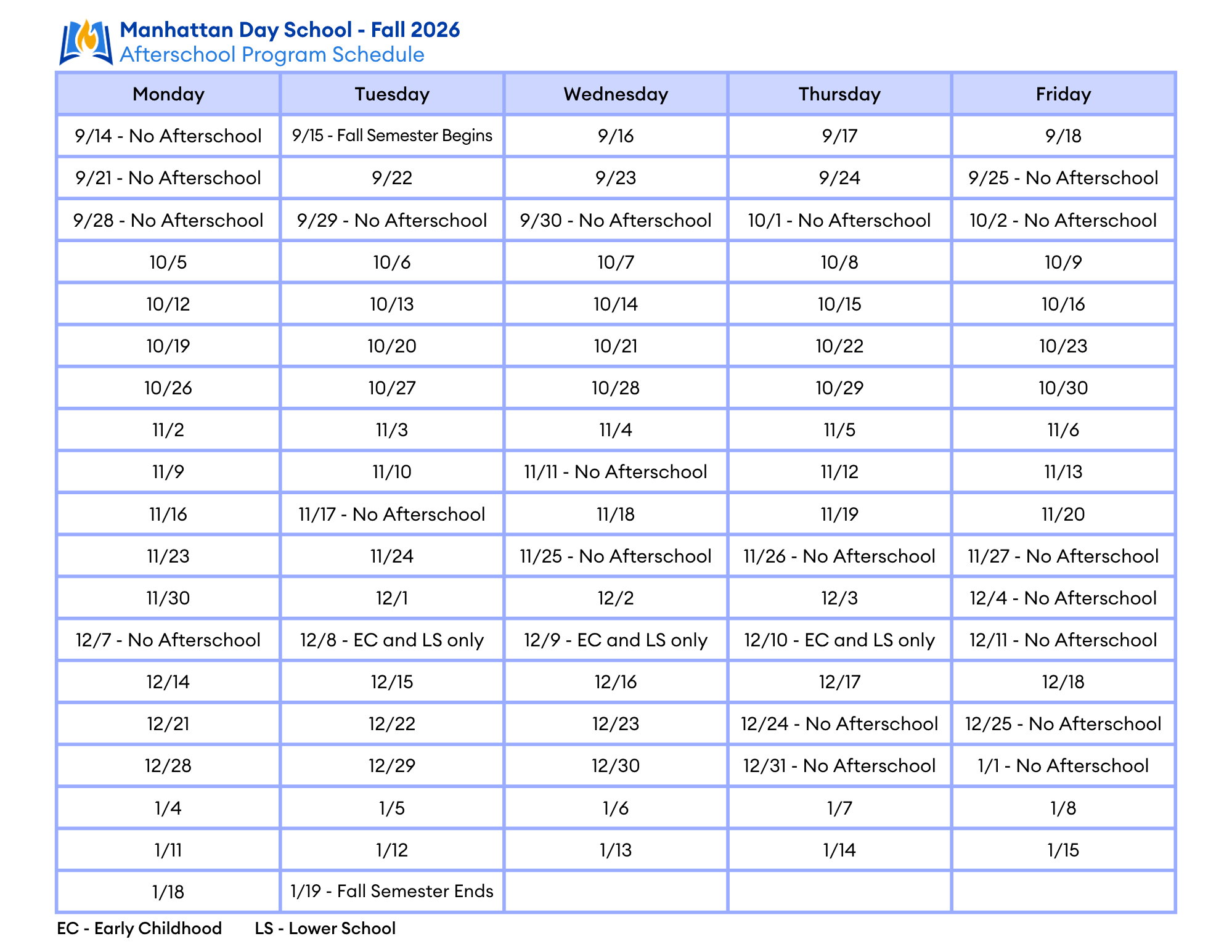 2026-27 After School Activities