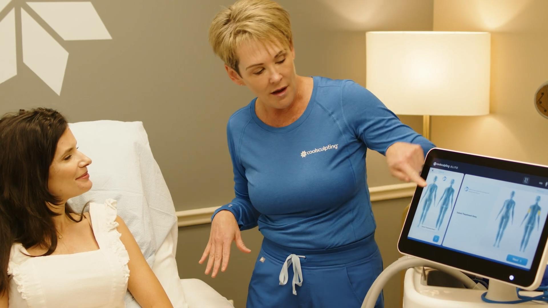 woman prepping for a coolsculpting procedure