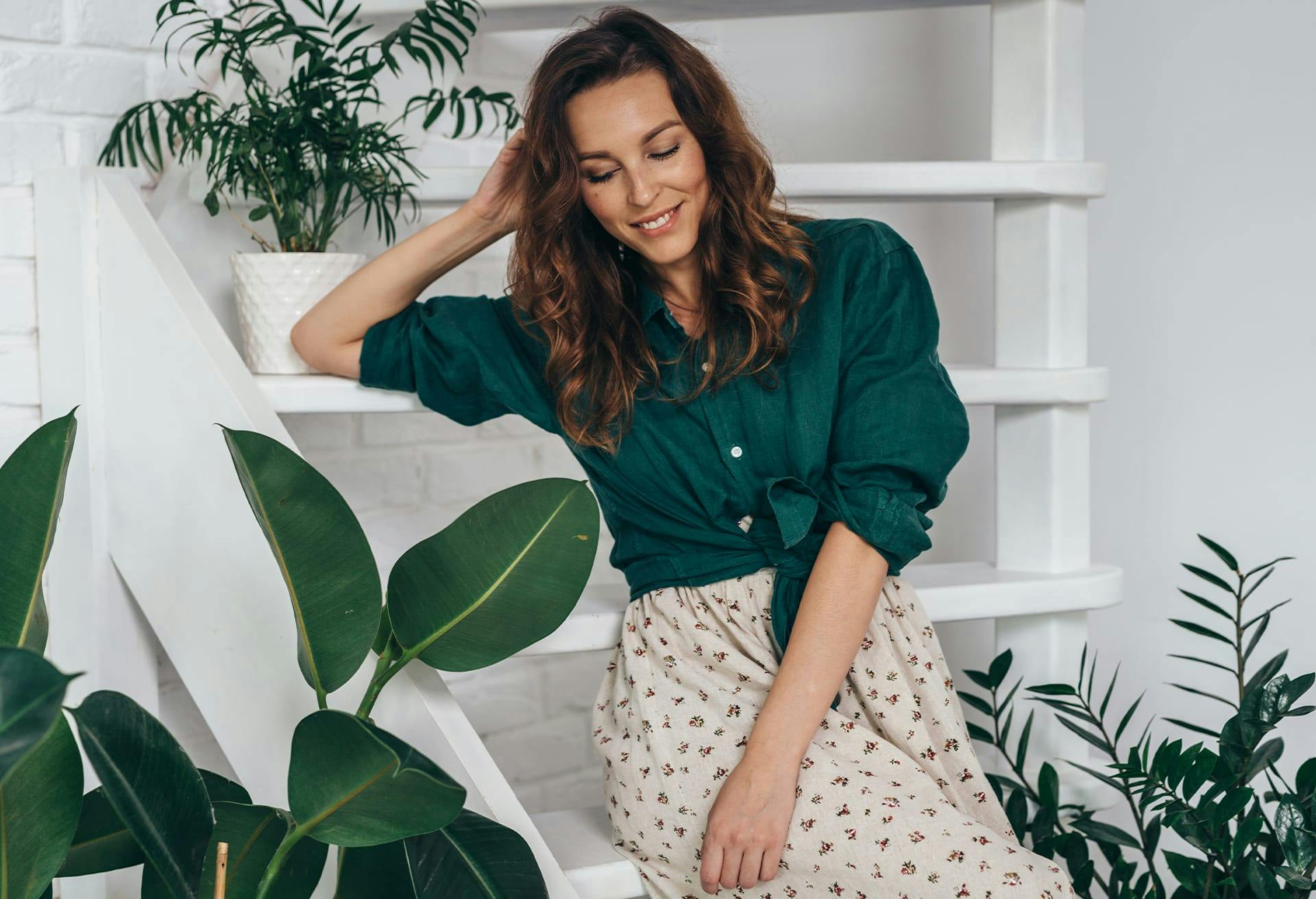 Woman Posing with Plants