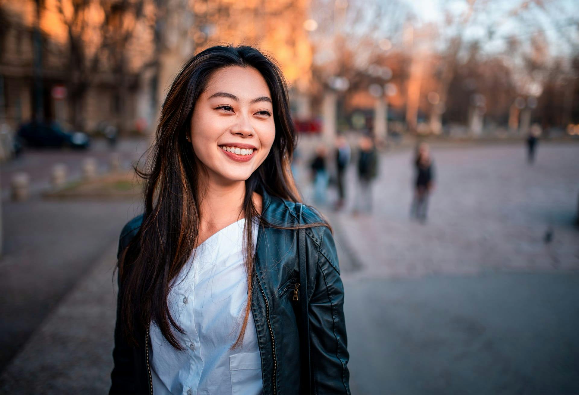 Beautiful Asian Woman Standing Outside