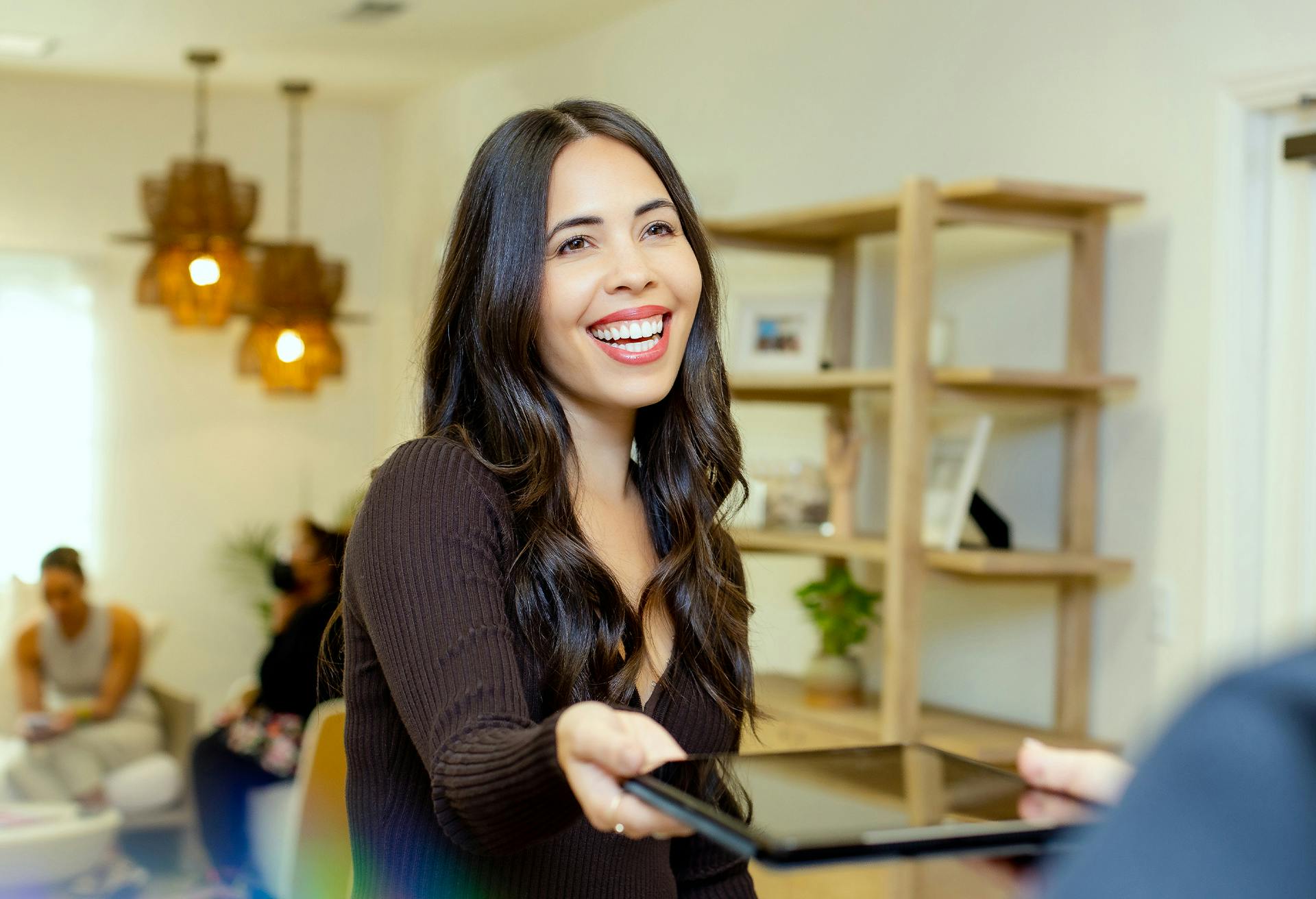 Woman Smiling with Long Dark Hair